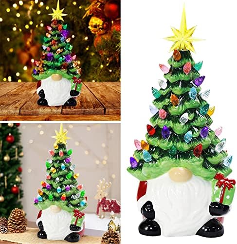 Muduh 6.3 '' קישוט סנטה זוהר של חג המולד, עץ חג מולד LED ייחודי עם 30 סוגים של אורות צבע, 2022 קישוט אגדות קלאסי, תאורה פסל מלאכת שרף גמד