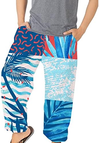 Ozmmyan Mens Pinen Pinters מכנסיים פורחים אופנה רופפים חוף אלסטי מכנסיים מודפסים מכנסיים ארוכים מזדמנים פלוס גודל