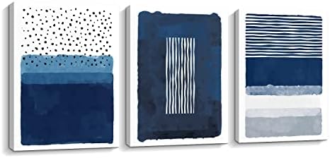 Creoate Blue Canavs אמנות קיר לעיצוב סלון 3 חלקים מופשטים בציור כחול לבן בד הדפס יצירות אמנות ממוסגר