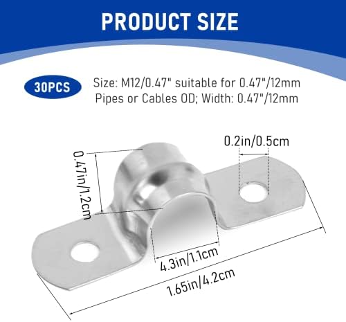 מהדקי צינור M12 רצועת צינור קשיח, כלי מהדק צינור בגודל 1/2 אינץ 'תושבת מהדק צינור נירוסטה U