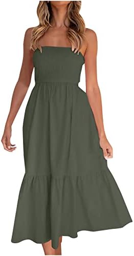 שמלת מקסי סטרפלס סטרפלס נשים 2023 חוף קיץ בוהו סאנמרה בוהמית פרחונית מודפסת שמלה זורמת שמלה ארוכה