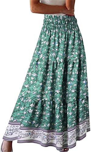 אופנה קמטים מקסי חצאית לנשים טרנדי פרחוני הדפסת בוהו קפלים חצאית ארוך נשים גודל בתוספת קיץ פרחוני חצאית חצאית