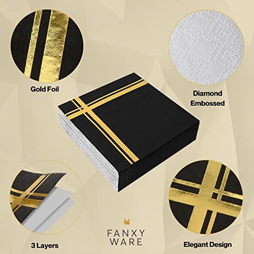 Phanxyware זהב על מפיות קוקטיילים שחורים - 100 חבילה, 5 x 5, נייר 3 רובדים - שם סגנון: מעבר אושר