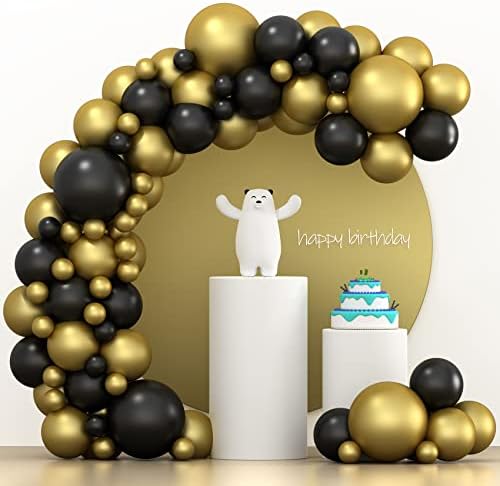 שחור וזהב בלוני זר ערכת 106 יחידות מתכתי זהב ושחור כרום בלוני 5 12 18 אינץ עבור סיום יום הולדת מסיבת חתונה