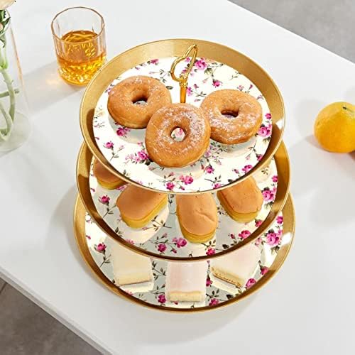 עוגת עומד סט של 3, בציר פריחת פרחים הכן תצוגת שולחן קינוח דוכן הקאפקייקס לחתונה תינוק מקלחת חגיגה