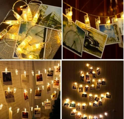 16 קליפ LED אור סוללה מופעלת 16 תמונות תלויות מיתר רומנטי מצב רוח רומנטי אידיאלי לוולנטיין לאהוב אורות מיתר לפסטיבל קישוט יום הולדת, חתונה, מדשאה, קישוט ביתי