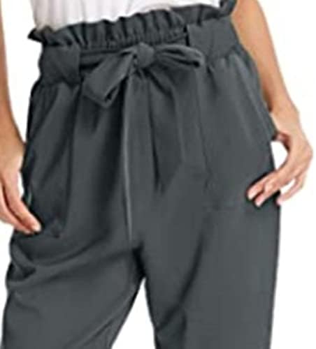 נשים גבוהה מותן נייר תיק מכנסיים מוצק עצמי עניבת חגור עיפרון מכנסיים מקרית שרוך ארוך מכנסיים עם כיס