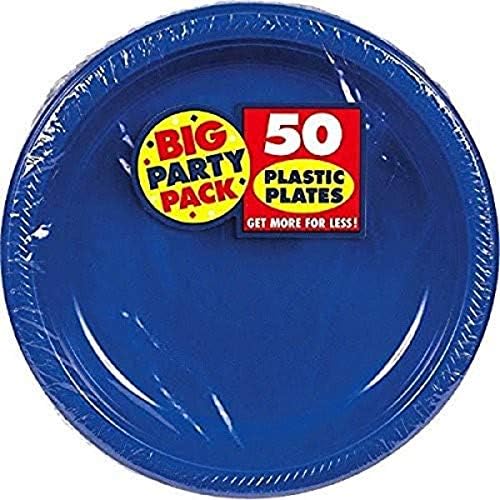 אמסקן גדול מסיבת חבילת פלסטיק צלחות, אחת גודל, בהיר רויאל כחול