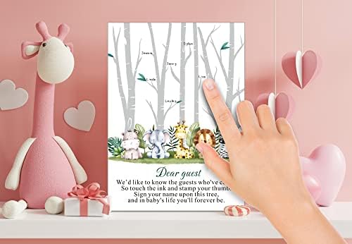 טביעת אצבע ספר אורחים טביעת אצבע עץ משחק סימן, יער בעלי החיים, ירק חתימת ספר אורחים תינוק מקלחת יום הולדת מזכרת, 1 סימן-005