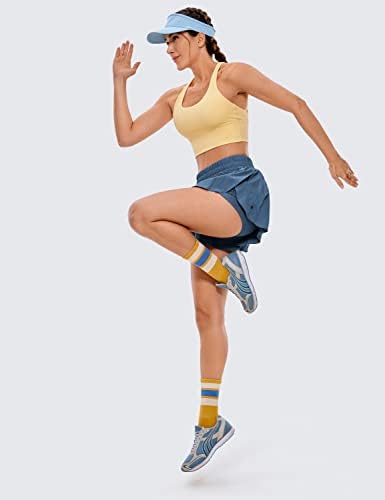 CRZ יוגה 2 ב 1 מכנסי ריצה זורמים לנשים מותניים גבוהות מהותיות מהירות יבש אתלטי כושר טרקלין מכנסיים קצרים חצאיות טניס חמודות סטלינדיגו גדול