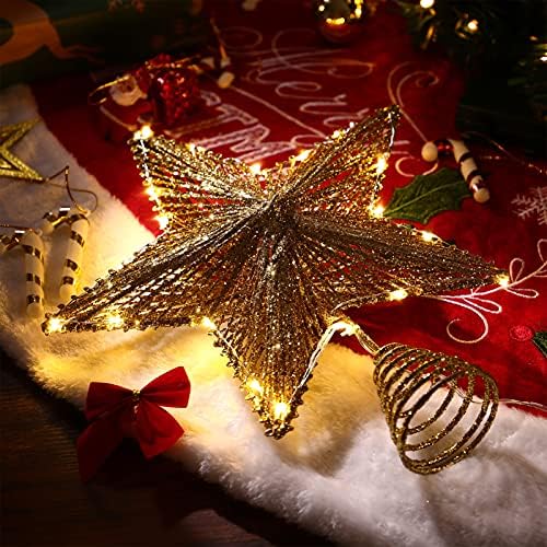 Toyandona 1 pcs טופר עץ כוכב חג המולד, עץ חג המולד מואר טופר זהב נצנצים קישוט עץ חג המולד לקישוטים של עץ עץ חג המולד