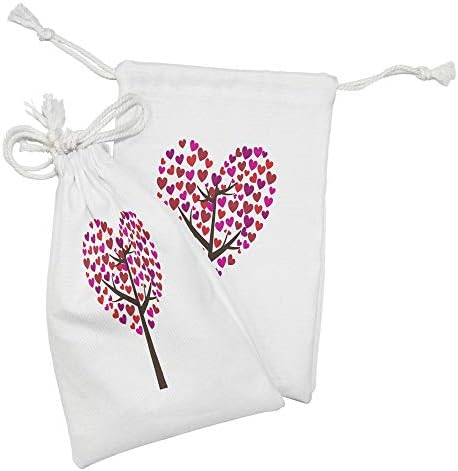 לב לבבות לונאנים סט של כיס בדים של 2, עץ נושא אוהב עם עלים עלים בצורת לב על ענפים עם עיצוב צבעוני, תיק משיכה קטן למסכות ומוצרי מוצרים, 9 x 6, רב צבעוני