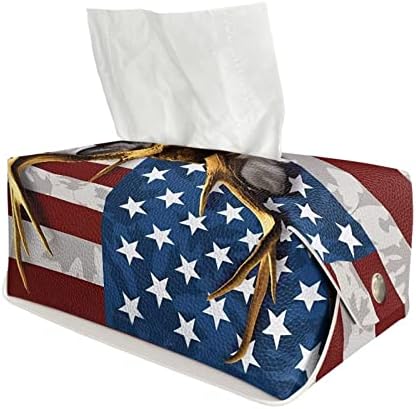 SUBSTALES אמריקאי קופסת רקמות דגל מכסה צבי מלבן מלבן קופסת רקמות מכסה מתקן מפיות למתקן מארגן נייר פנים לעור עור.
