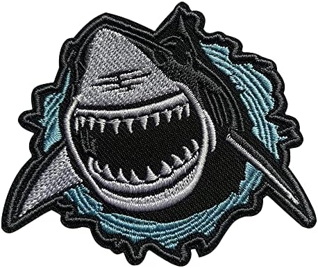 ברזל Wikineon על טלאי רקום, כריש לבן נהדר - יישומי לתג ברזל על תפירה על סמל טלאי אביזרי DIY מושלמים למעילים, בגדים, כובעים וג'ינס