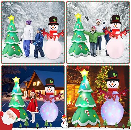 מתנפחים לחג המולד קישוטים חיצוניים 6ft סט של 2 איש שלג מתנפח ועץ חג המולד עם נורות LED מסתובבות, חג המולד מפוצץ קישוטי חצר לעיצוב מסיבת חג מקורה.