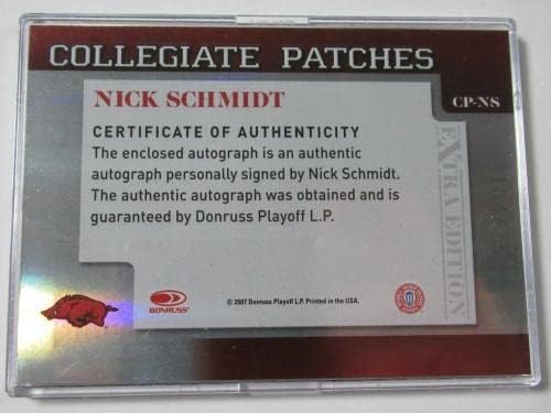 2007 דונרוס עלית טלאי מכללות חתימה אוטומטית ניק שמידט ארקנסו 104/250 - כרטיסי חתימה עם חתימות בלוח בייסבול