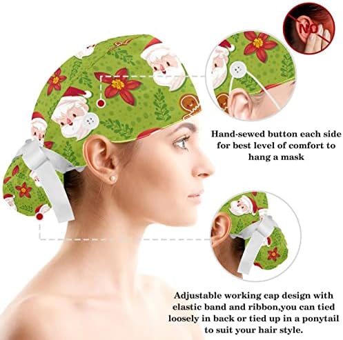 כובע עבודה עם טבעות שיער Bowknot שנקבעו לנשים, מחזיק כובעי כירורגי חמוד של חג המולד, מחזיק קוקו, רב צבע
