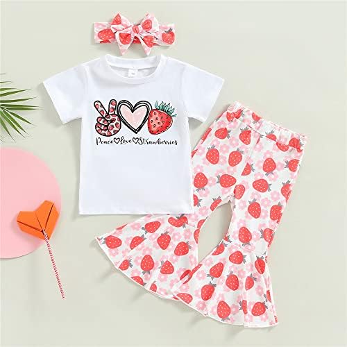 Zoiuytrg פעוט ילדים תינוקת תינוקת קיץ תלבושת תות הדפסת חולצות שרוול קצר