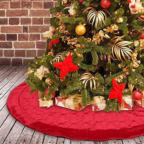 חצאית עץ חג המולד של REWIZOO עם דפוס פתית שלג קטנה פשוטה ， חצאית עץ חווה מרופדת לקישוט מסיבות חג המולד או קישוט בית משפחתי לחופשה