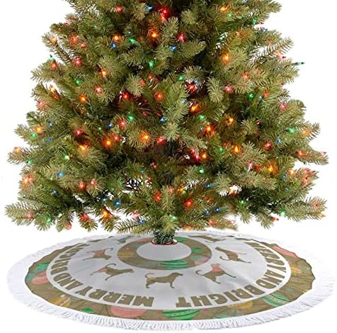 חצאית עץ חג המולד עם ציצית, צללית כלב חג המולד מחצלת עץ עץ חג המולד, מחצלת עץ חג המולד של 30 מחצלת קישוטי חג המולד של שלג לחג המולד של חג שמח קישוטי עץ חג המולד כפרי