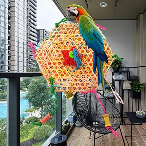 Ｋｌｋｃｍｓ צעצוע לעיסת ציפורים לחיות מחמד תלויה כלוב ציפורים צבעוני במבוק מוברש במבוק צעצועים אינטראקטיביים