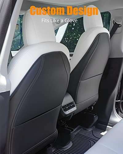 Evandcar Tesla Model 3/y/s מגן אחורי מושב עור, מחצלות בעיטת מכוניות עמידות בלאי עם כיס מארגן, סט של 2