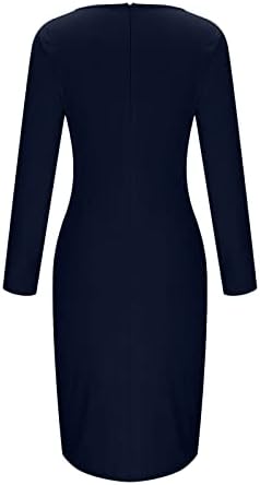 שמלות עסקיות מזדמנות לנשים שמלת עבודות שרוול ארוך עמוק V כפתורי צוואר צד חריץ מותניים גבוהים מידי שמלה רשמית