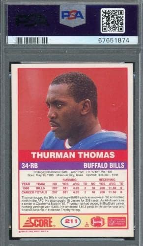 תורמן תומאס 1989 ציון כדורגל חתום על כרטיס טירון 211 PSA מדורגת אוטומטית 10 - כדורגל קלפי חתימה עם חתימה