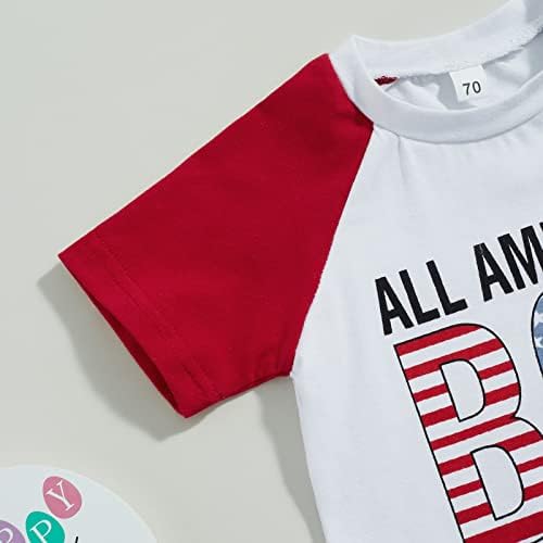 פנג'ין 4 ביולי תלבושת תינוק תלבושת מכתב הדפס טריקו דגל אמריקאי דגל אמריקאי מכנסיים קצרים מודפסים הגדר בגדי יום עצמאות