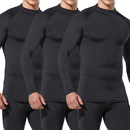Athlio 2 או 3 חבילה של חולצות דחיסה של שרוול ארוך של גברים, שכבת בסיס ספורט חורפית של צב/מדומה, חולצת ריצה פעילה