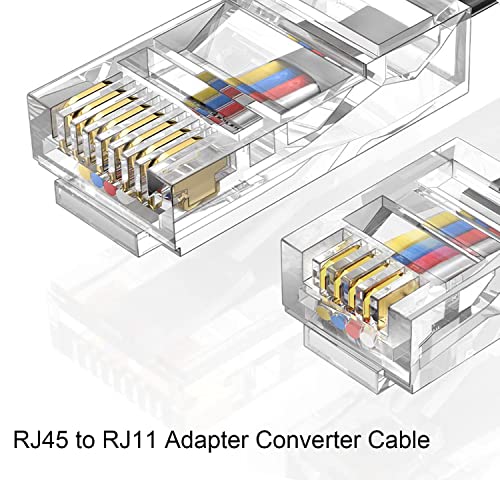 קו טלפון Vthahaby RJ45 ל- RJ11 מתאם ממיר כבל 6ft RJ45 8P4C זכר ל- RJ11 6P4C זכר - שחור/5 אינץ '