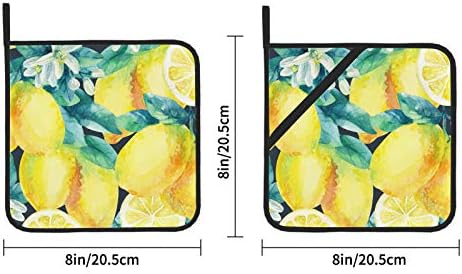 פירות טריים לימוני לימון צהובים רפידות חמות מחזיקי סיר מחזיקי סיר עמידים לחום עם כיסים 2 יחידים רפידות חמות מטבח 8 × 8 אינץ 'לבישול ואפייה